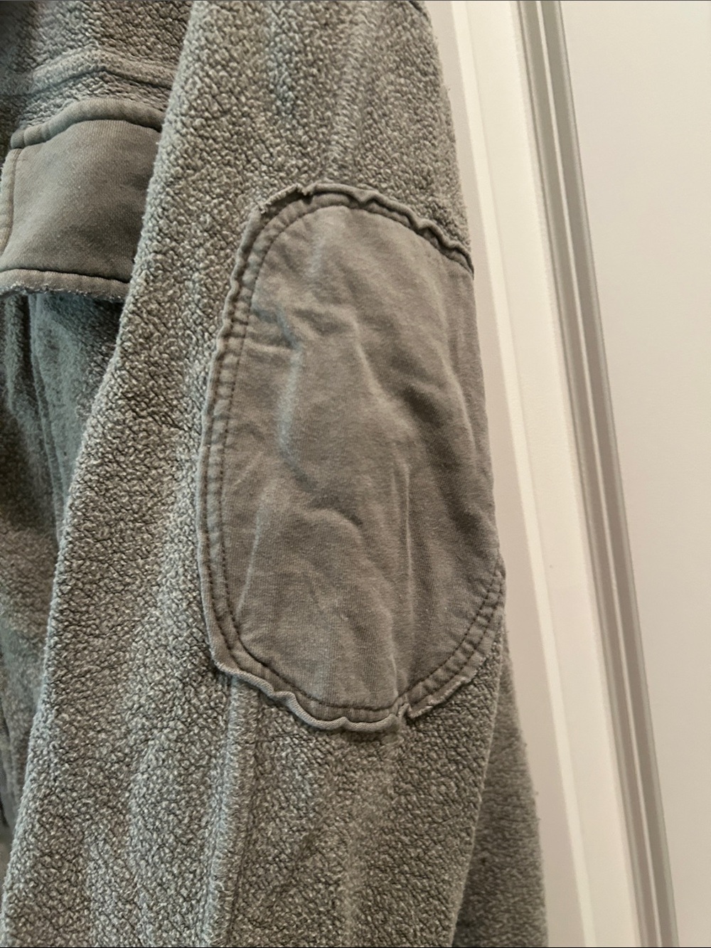 Free People We The Free Long Shacket Distressed Sweatshirt Coat Patch Elbow XL - Picture 6 of 11